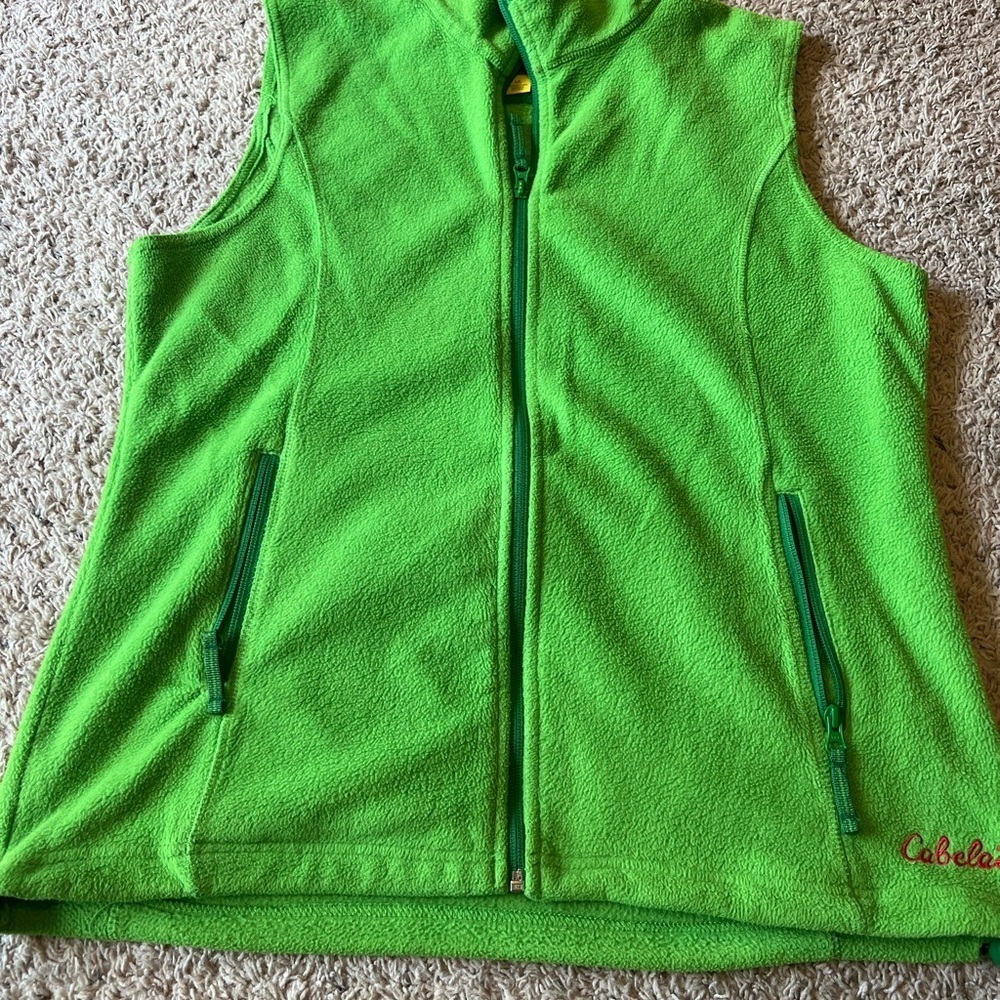 Cabela's Green Fleece Vest with Stand-Up Collar